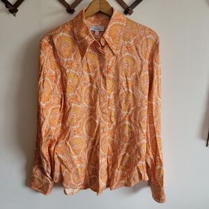 & Other Stories Long Sleeve Paisley Button Down Tencel Orange 8 Medium